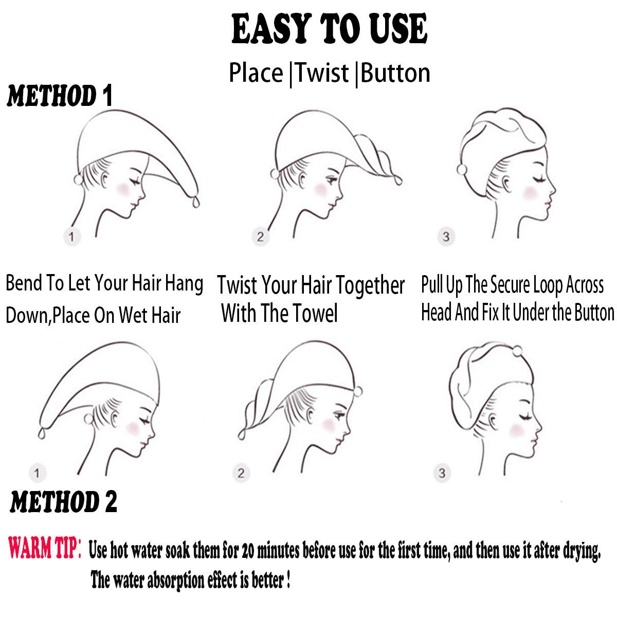 ELLEWIN Microfiber Hair Towel Wrap for Kids Girls 2 Pack Hair Turban Drying for Women Set Absorbent Quick Dry Twisty Anti Frizz